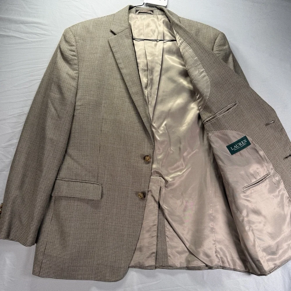 Lauren Ralph Lauren Blazer Mens 42R Two Button Houndstooth Wool Academia Gray